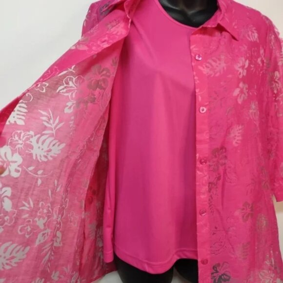 Salon Studio 2 Pieces Set Pink Abstract Floral Button Down Top Blouse Size M - Picture 3 of 13